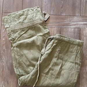 FLAX Large Pants Cropped Capri Linen Wide Leg Pull